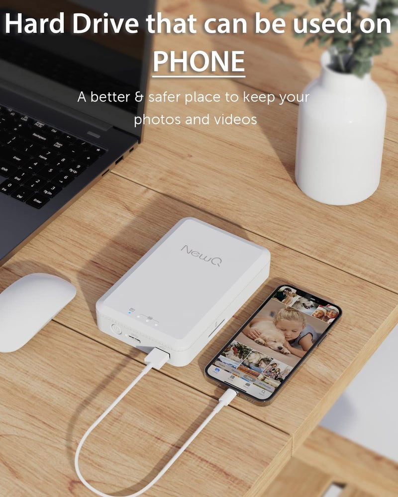 NEWQ 1TB External Hard Drive for iPhone, iPad, MacBook - USB 3.0, 2.0, 2.0 3.0 - Compatible with iOS & Android, Store Photos, Videos, Music, Documents - Image 2