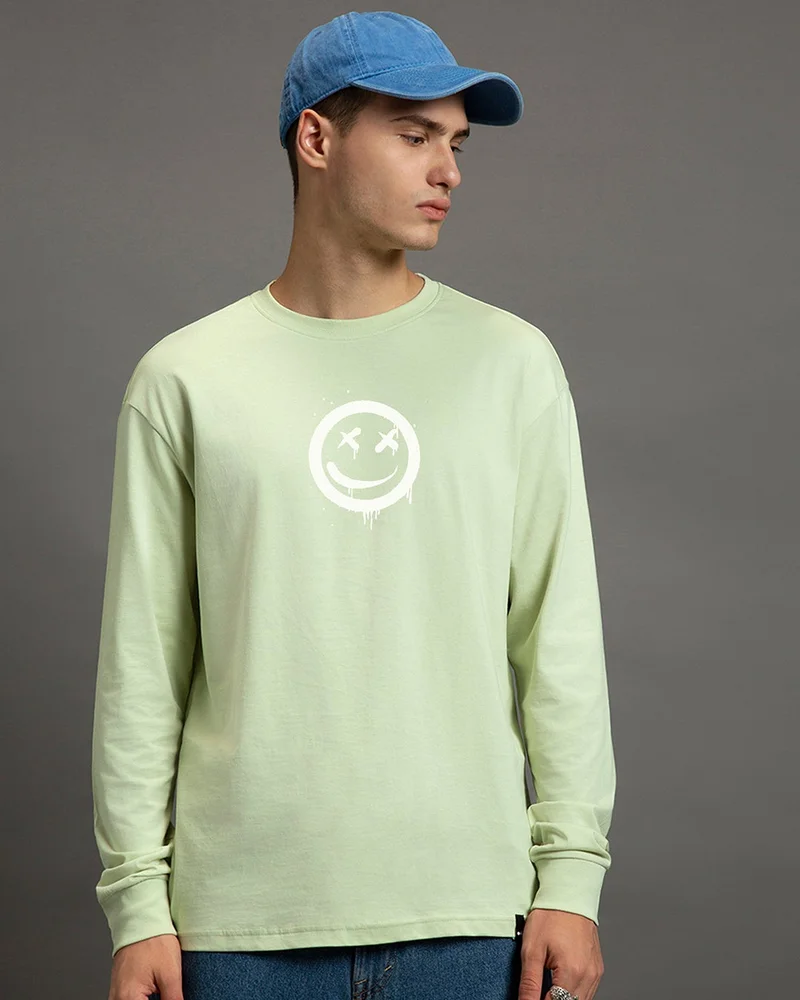 bewakoof Men's Green Focused Typography Oversized T-shirt