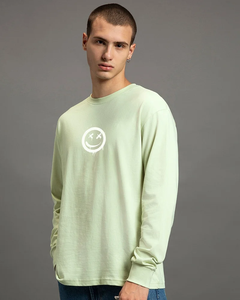 bewakoof Men's Green Focused Typography Oversized T-shirt