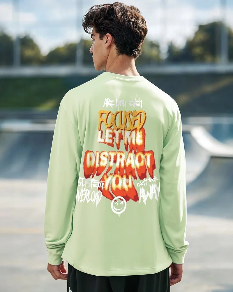 bewakoof Men's Green Focused Typography Oversized T-shirt