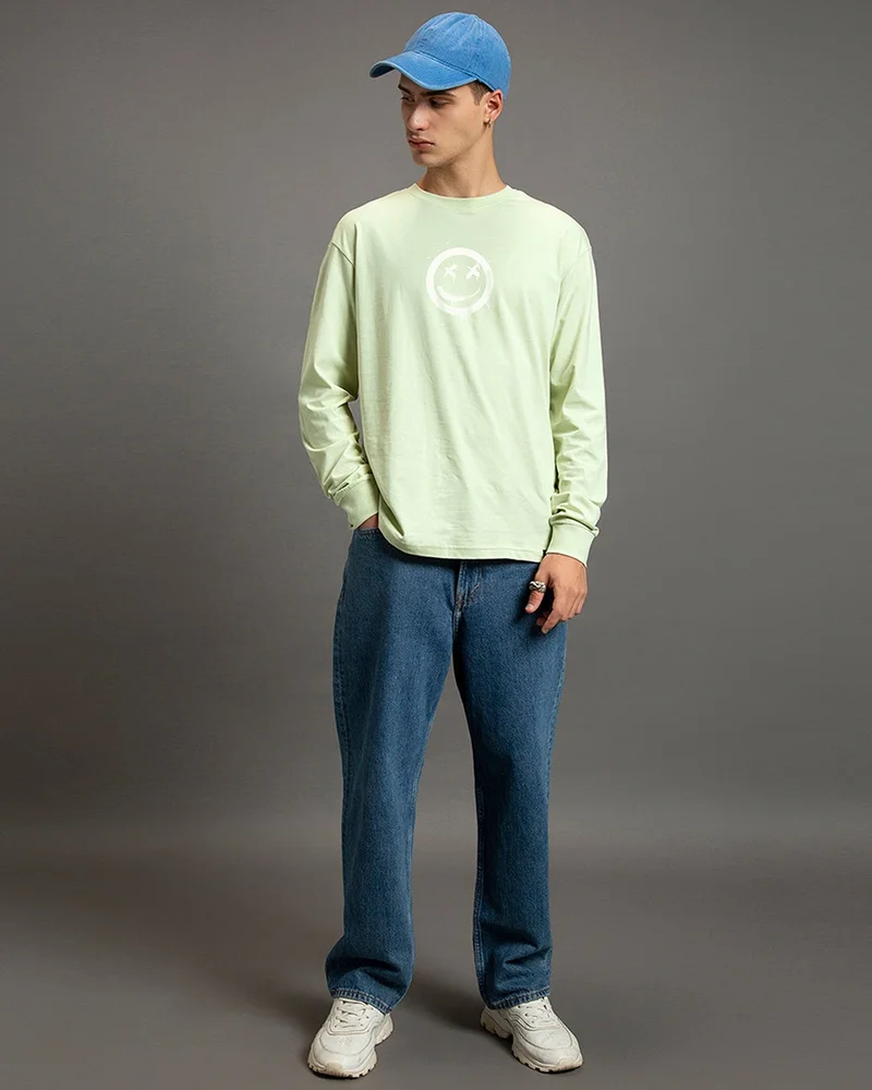bewakoof  Men's Green Focused Typography Oversized T-shirt for Men | Best Price UAE
