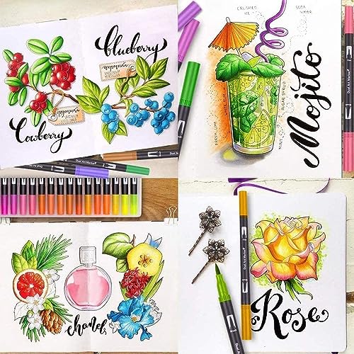 Parssufy 48 ColorsDual Tip Brush Marker Pens Fine Tip Markers & Brush Highlighter Pen for Bullet Journal Adults Colouring Book Note Taking Writing Planning Art Project (48 Dual Tip black) - Image 5