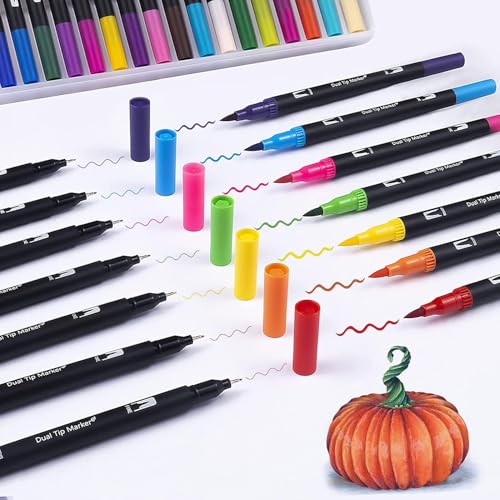 Parssufy 48 ColorsDual Tip Brush Marker Pens Fine Tip Markers & Brush Highlighter Pen for Bullet Journal Adults Colouring Book Note Taking Writing Planning Art Project (48 Dual Tip black) - Image 3