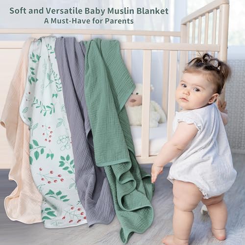 GUNTAIL Muslin Swaddle Blankets for Newborn 2 Pack Breathable Soft Receiving Blanket Large 41 x 41 inches Swaddle Wrap Burping Clothes Essentials Infant Shower Items Green Leaves - Image 3