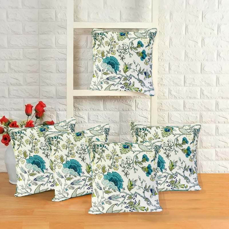 IM FAB Printed Cotton Square 200 TC Cushion Cover (24X24 Inch, Teal/Blue) -Set Of 5 Pcs - Image 5