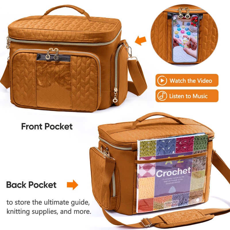 MYBAGZING Crochet Bag Organizer - Yarn Bags for Crocheting - Crochet Storage Bag with Pockets for Crochet Hooks, Crochet Accessories - Yarn Organizers - Yarn Holders for Crocheting - Knitting Bags - Image 4