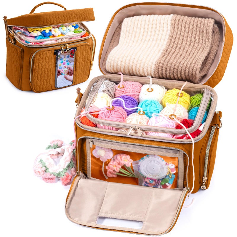 MYBAGZING Crochet Bag Organizer - Yarn Bags for Crocheting - Crochet Storage Bag with Pockets for Crochet Hooks, Crochet Accessories - Yarn Organizers - Yarn Holders for Crocheting - Knitting Bags - Image 1
