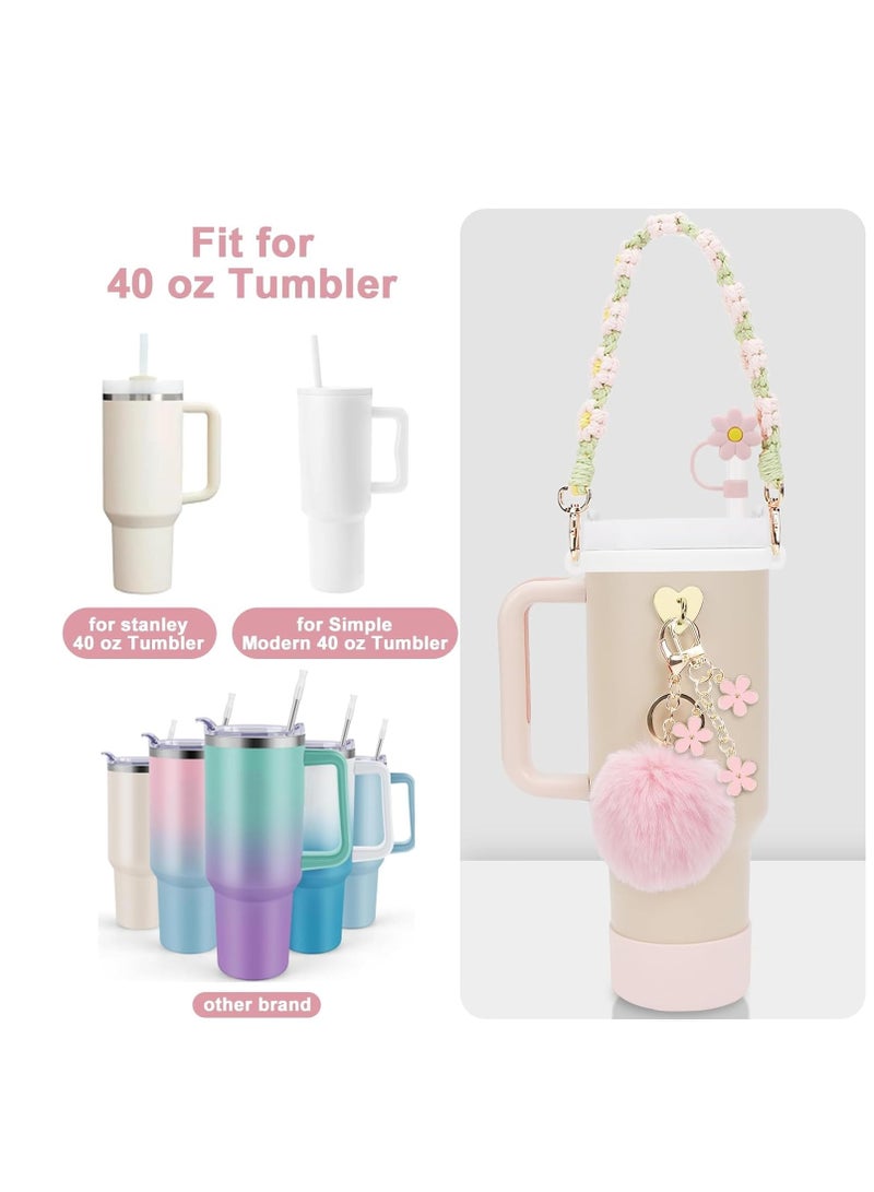 7 Pcs Water Bottle Accessories Set for Stanley Cup 30oz & 40oz Tumblers Includes Handle Strap, Silicone Boot, Straw Cover Cap, and Keychain Charms  - Image 5