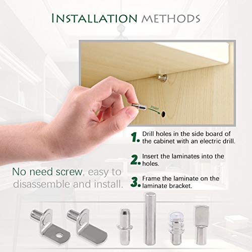 Keadic 156Pcs 5mm Nickel Plated Shelf Pegs Shelves Pins Kit, 5 Styles Shelf Pegs Kit, Cabinet Furniture Shelf Pins Support Bracket Pegs with Plastic Caps for Kitchen Cabinet Bookcase - Image 5