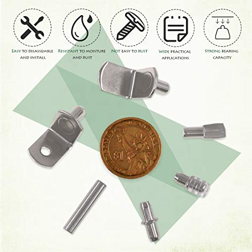 Keadic 156Pcs 5mm Nickel Plated Shelf Pegs Shelves Pins Kit, 5 Styles Shelf Pegs Kit, Cabinet Furniture Shelf Pins Support Bracket Pegs with Plastic Caps for Kitchen Cabinet Bookcase - Image 2