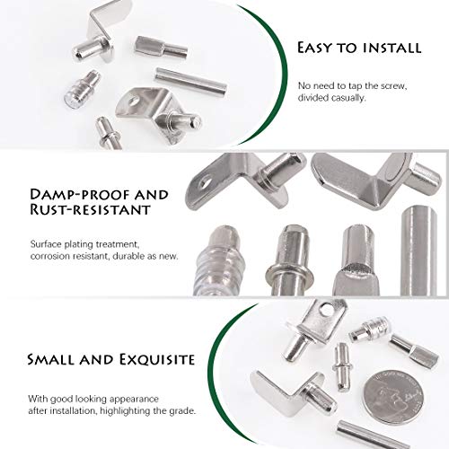 Keadic 156Pcs 5mm Nickel Plated Shelf Pegs Shelves Pins Kit, 5 Styles Shelf Pegs Kit, Cabinet Furniture Shelf Pins Support Bracket Pegs with Plastic Caps for Kitchen Cabinet Bookcase - Image 3