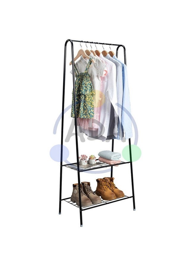 ADA Heavy Duty Steel Clothing Garment Rack with 2 with Bottom Shelves Freestanding Clothes Garment Size：60 x 30 x 142 cm (L x W x H)- Black - Image 2