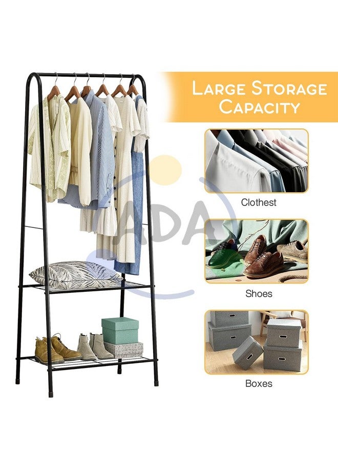 ADA Heavy Duty Steel Clothing Garment Rack with 2 with Bottom Shelves Freestanding Clothes Garment Size：60 x 30 x 142 cm (L x W x H)- Black - Image 4