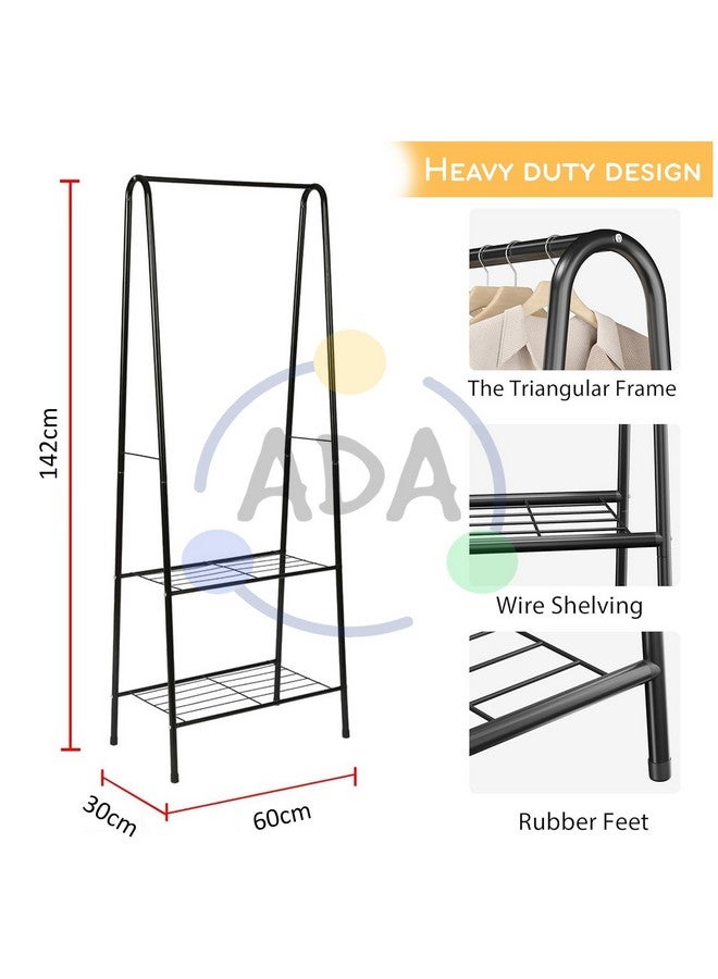 ADA Heavy Duty Steel Clothing Garment Rack with 2 with Bottom Shelves Freestanding Clothes Garment Size：60 x 30 x 142 cm (L x W x H)- Black - Image 5