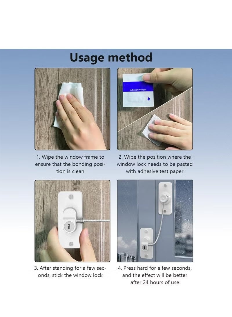 قفل نافذة أمان للأطفال، قفل ذاتي اللصق يدور 180 درجة مع مفتاح للنوافذ والأبواب المنزلقة والأدراج - Image 5