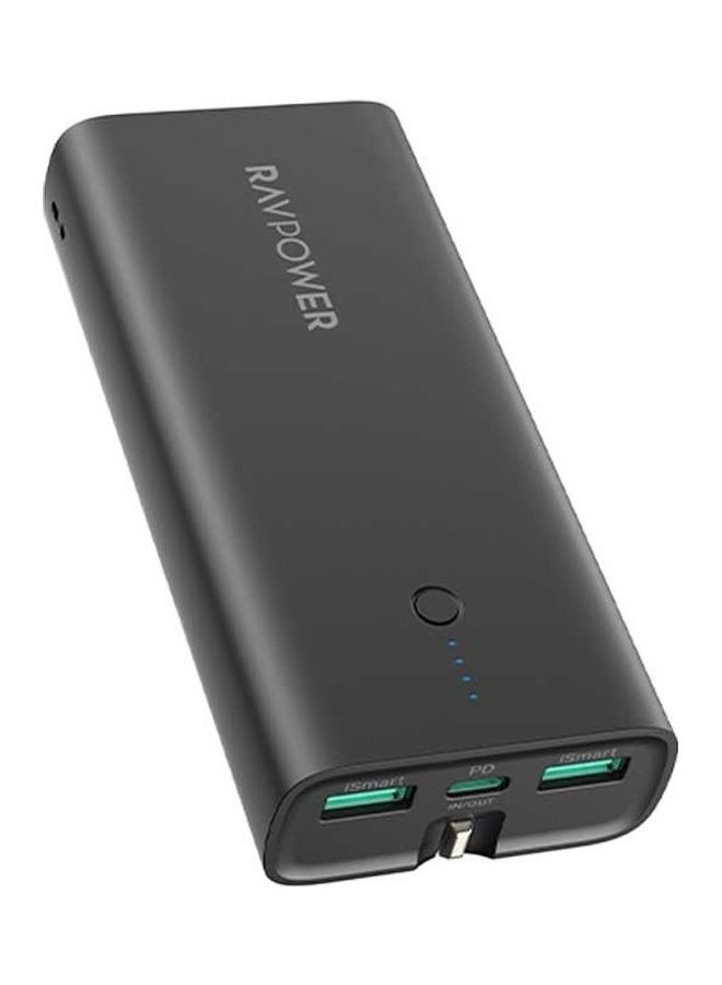 راف باور بطارية 10000 mAh مع شاحن جداري مدمج منفذين يو اس بي ومنفذ تايب سي بتقنية بي دي 20 واط 10000 mAh أسود - Image 3