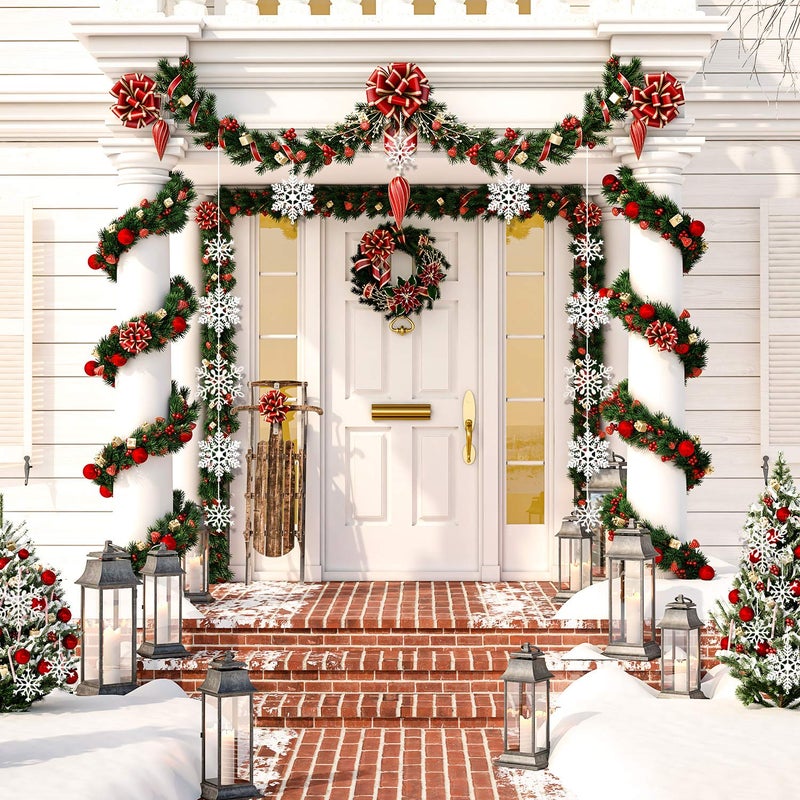 وولاين Whaline 40pcs أبيض بريق الثلج زخارف الثلج الشتوية الزخارف الزخارف عيد الميلاد معلقة مع 197 بوصة الحبل الفضي لحضور عيد ميلاد الزفاف منزل شجرة الأشجار إكسسوارات الباب - Image 5