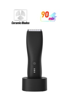 Body Trimmer for Men and Women, Ball Shaver, Electric Groin & Pubic Hair Trimmer, Waterproof Wet/Dry Groomer, Replaceable Ceramic Male Hygiene Razor Clippers, Standing Recharge Dock