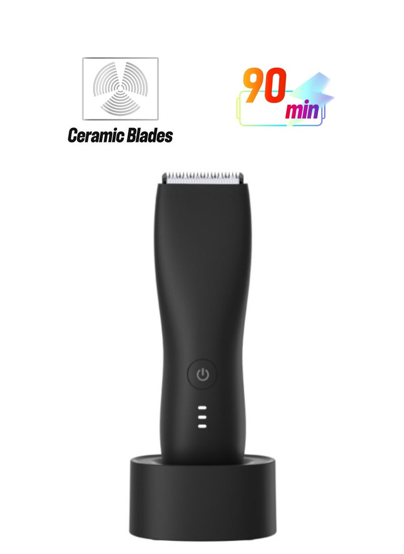 Generic - Body Trimmer for Men and Women, Ball Shaver, Electric Groin & Pubic Hair Trimmer, Waterproof Wet/Dry Groomer, Replaceable Ceramic Male Hygiene Razor Clippers, Standing Recharge Dock - Image 1