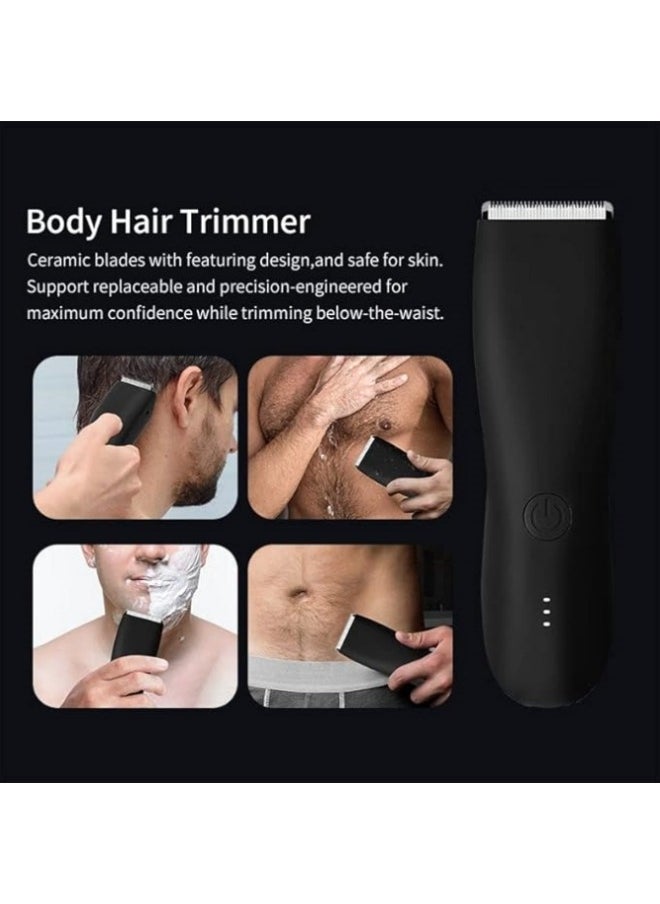 Generic - Body Trimmer for Men and Women, Ball Shaver, Electric Groin & Pubic Hair Trimmer, Waterproof Wet/Dry Groomer, Replaceable Ceramic Male Hygiene Razor Clippers, Standing Recharge Dock - Image 1