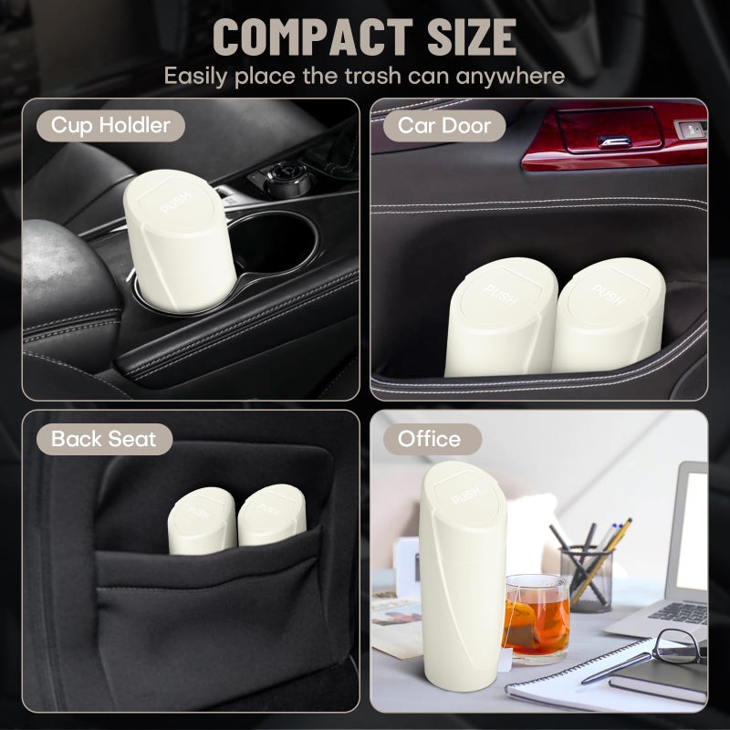SGLRT Car Trash Can Bin with Lid - 2 Packs Car Garbage Can Cup Holder - Cream Mini Leakproof Vehicle Garbage Bin with 40pcs Trash Bags-Automotive Organizers and Storage for Front Back Seat Accessories - Image 3