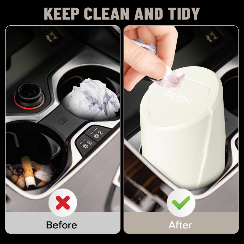 SGLRT Car Trash Can Bin with Lid - 2 Packs Car Garbage Can Cup Holder - Cream Mini Leakproof Vehicle Garbage Bin with 40pcs Trash Bags-Automotive Organizers and Storage for Front Back Seat Accessories - Image 2