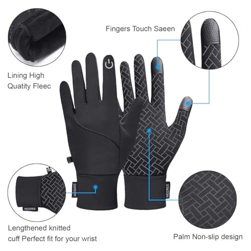 WDZREE Winter Gloves for Men Women Thermal Touch Screen Water Resistant Windproof Anti Slip Palm Warm Glove for Cycling Running Biking Driving Hiking - Image 3