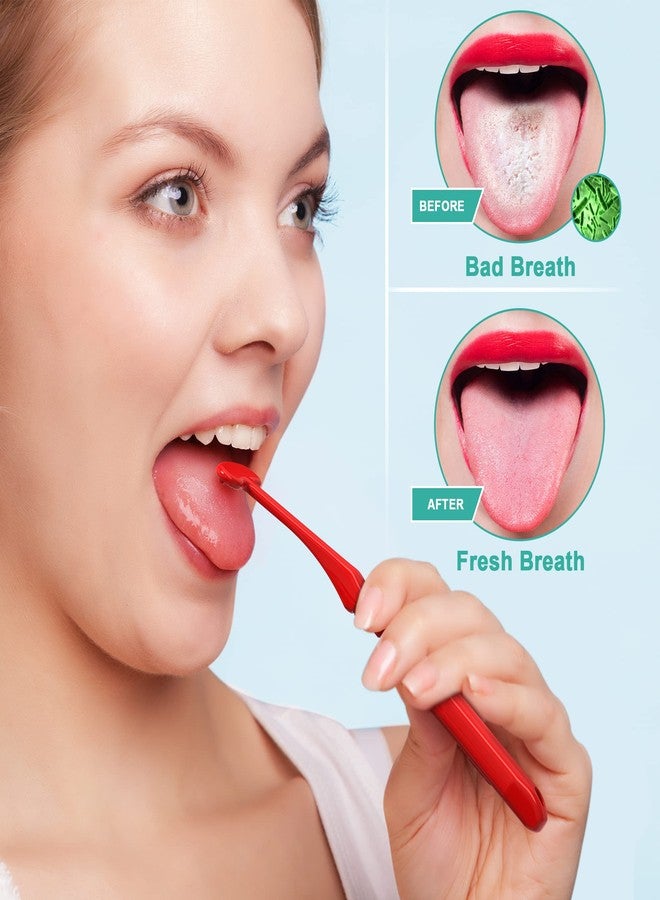Mspan Tongue Scraper Cleaner for Adults: Tongue Brush Cleaning Scrubber with Plastic Travel Case Cap - Clean Bad Breath Dental Oral Care Red Purple 2 Pack - Image 2