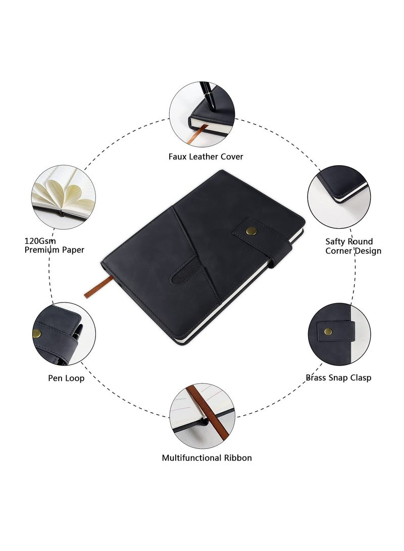CMGTYYD. دفتر ملاحظات، مجموعة دفتر يوميات جلدية سوداء مبطنة A5 مبطنة A5 مخصصة، مجموعة دفاتر يومية مبطنة A5 جلدية ذات غلاف شخصي مع قلم وصندوق هدايا، 200 صفحة 100 جرام في المتر المربع من الورق السميك المسطر يوميًا للكتابة اليومية للسفر المدرسي والعمل والعمل والكتابة المنزلية - Image 2