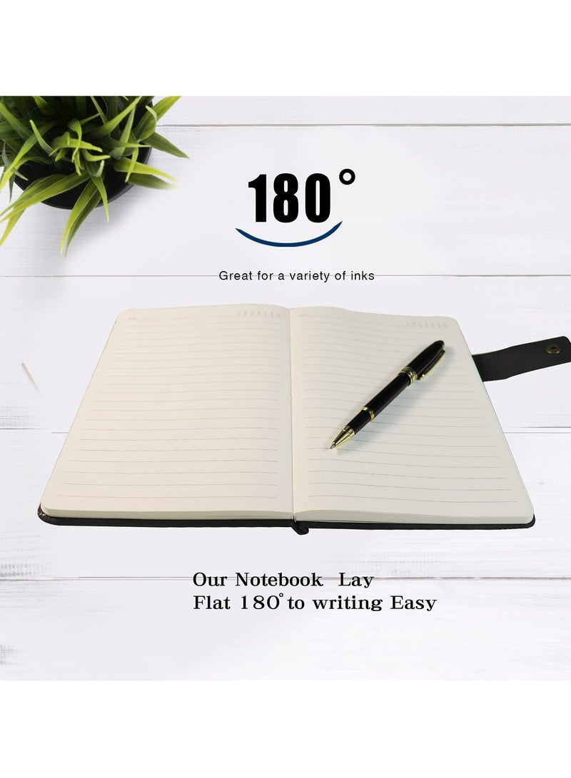 CMGTYYD. دفتر ملاحظات، مجموعة دفتر يوميات جلدية سوداء مبطنة A5 مبطنة A5 مخصصة، مجموعة دفاتر يومية مبطنة A5 جلدية ذات غلاف شخصي مع قلم وصندوق هدايا، 200 صفحة 100 جرام في المتر المربع من الورق السميك المسطر يوميًا للكتابة اليومية للسفر المدرسي والعمل والعمل والكتابة المنزلية - Image 3