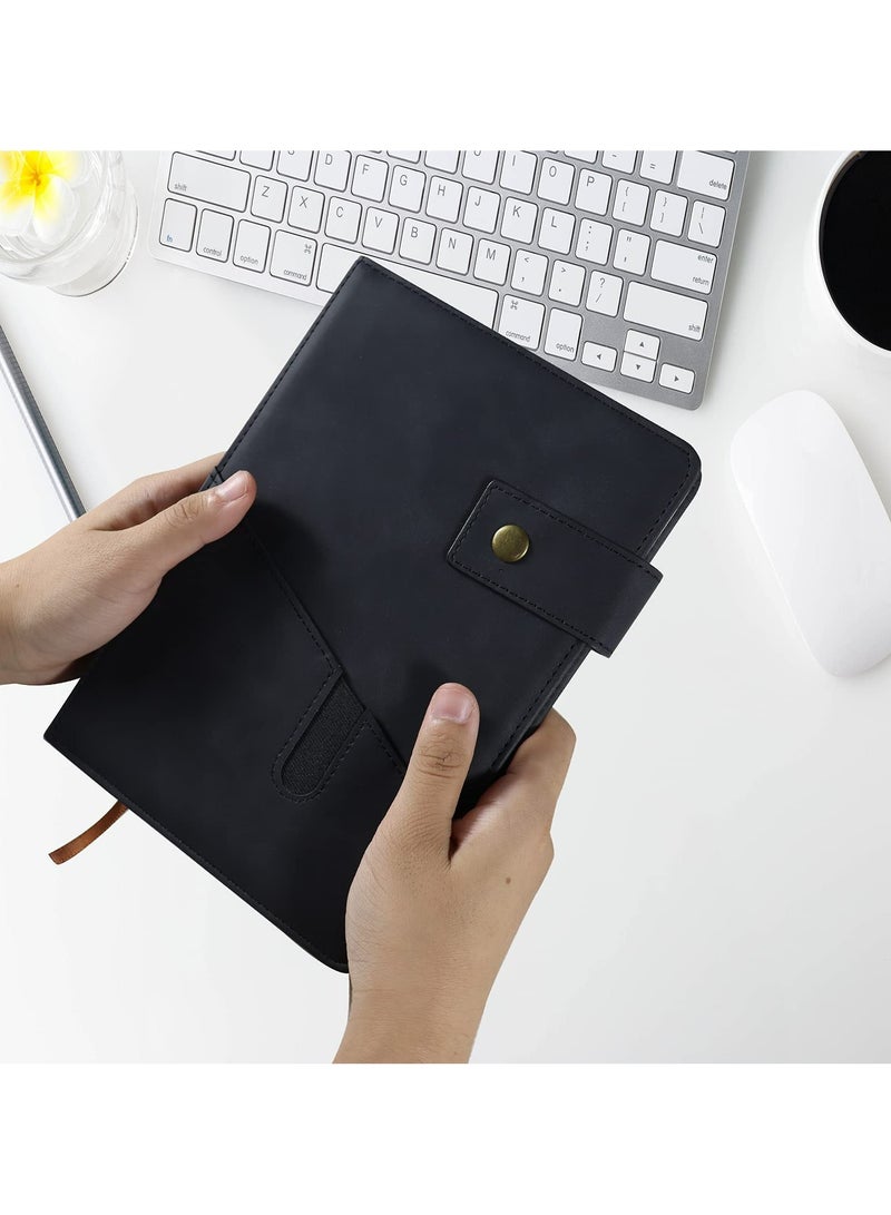 CMGTYYD. دفتر ملاحظات، مجموعة دفتر يوميات جلدية سوداء مبطنة A5 مبطنة A5 مخصصة، مجموعة دفاتر يومية مبطنة A5 جلدية ذات غلاف شخصي مع قلم وصندوق هدايا، 200 صفحة 100 جرام في المتر المربع من الورق السميك المسطر يوميًا للكتابة اليومية للسفر المدرسي والعمل والعمل والكتابة المنزلية - Image 4