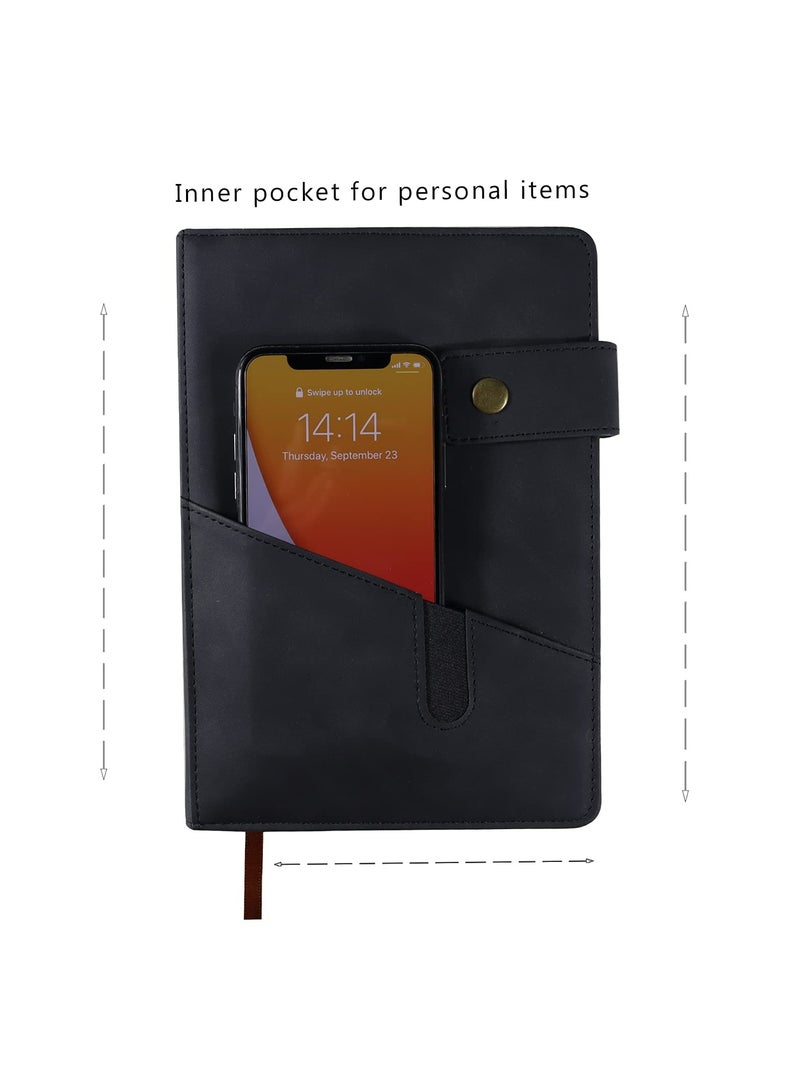 CMGTYYD. دفتر ملاحظات، مجموعة دفتر يوميات جلدية سوداء مبطنة A5 مبطنة A5 مخصصة، مجموعة دفاتر يومية مبطنة A5 جلدية ذات غلاف شخصي مع قلم وصندوق هدايا، 200 صفحة 100 جرام في المتر المربع من الورق السميك المسطر يوميًا للكتابة اليومية للسفر المدرسي والعمل والعمل والكتابة المنزلية - Image 5