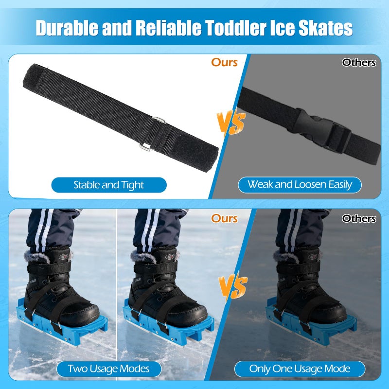 Tryly 1Pair Upgraded Toddler Ice Skates, Kids Adjustable 2-in-1 Double & Single Convertible Blade Skates with Hook and Loop Fastener Straps for Winter Toddler Training Shoes Beginner (Blue) - Image 4