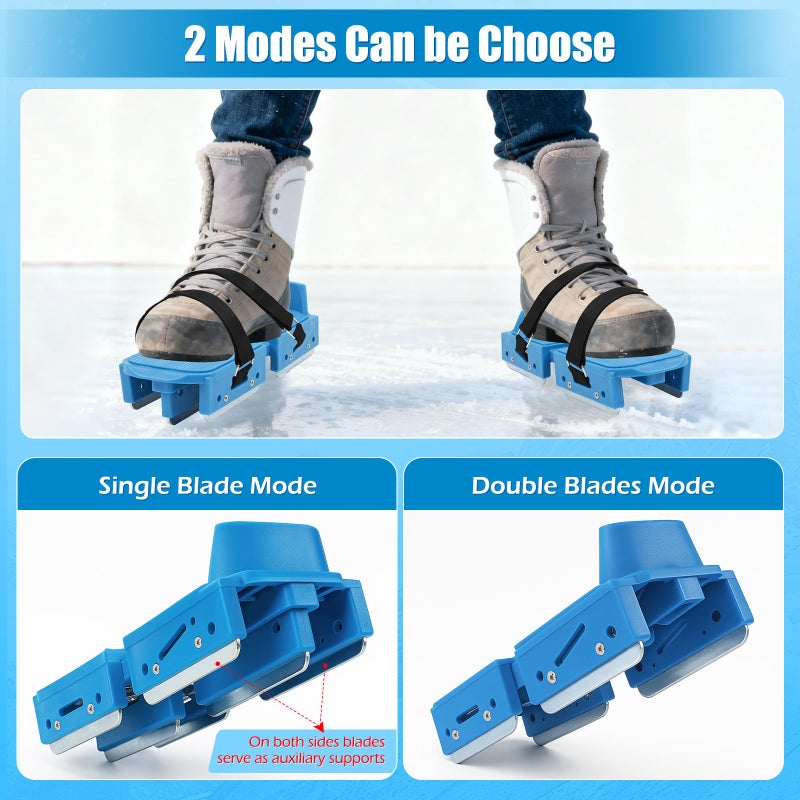 Tryly 1Pair Upgraded Toddler Ice Skates, Kids Adjustable 2-in-1 Double & Single Convertible Blade Skates with Hook and Loop Fastener Straps for Winter Toddler Training Shoes Beginner (Blue) - Image 2
