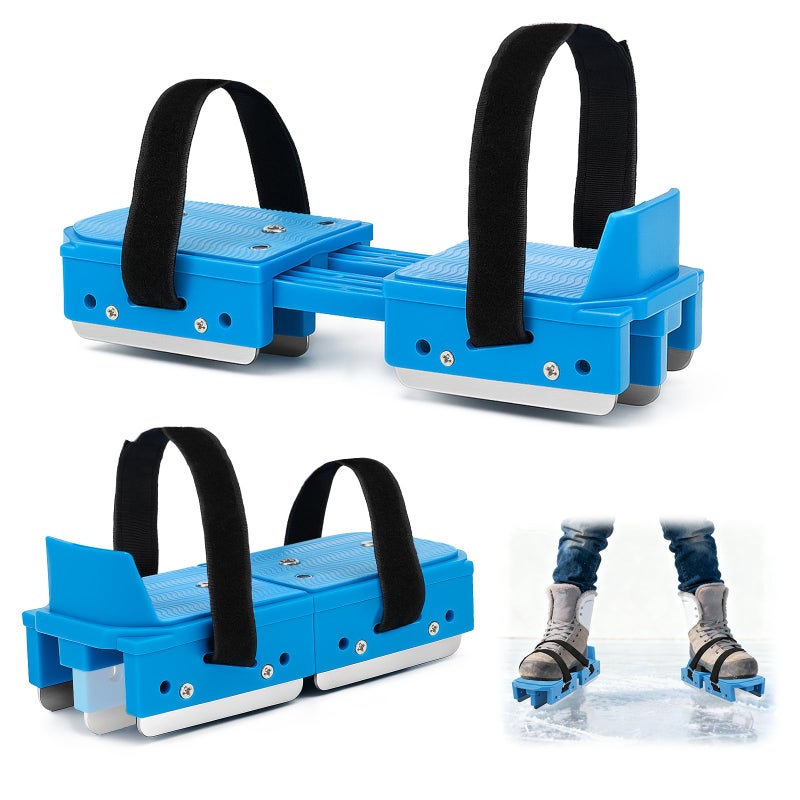 Tryly 1Pair Upgraded Toddler Ice Skates, Kids Adjustable 2-in-1 Double & Single Convertible Blade Skates with Hook and Loop Fastener Straps for Winter Toddler Training Shoes Beginner (Blue) - Image 1