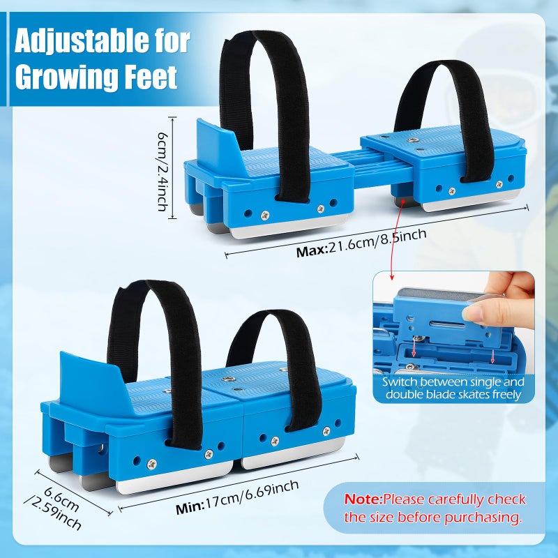 Tryly 1Pair Upgraded Toddler Ice Skates, Kids Adjustable 2-in-1 Double & Single Convertible Blade Skates with Hook and Loop Fastener Straps for Winter Toddler Training Shoes Beginner (Blue) - Image 5