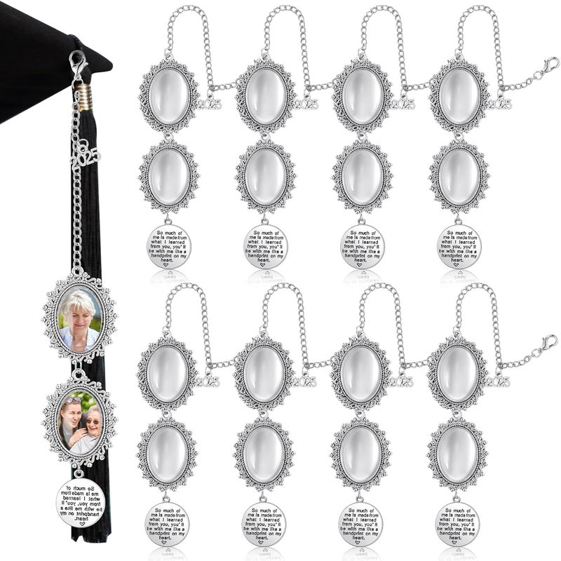Sureio 8 Pcs Graduation Cap Memorial Photo Charm Tassel Charms for 2025 Graduation Cap Tassel Charm Memorial Photo Class Decorations Graduation Gifts to The Cap TopperSilver Round - Image 1