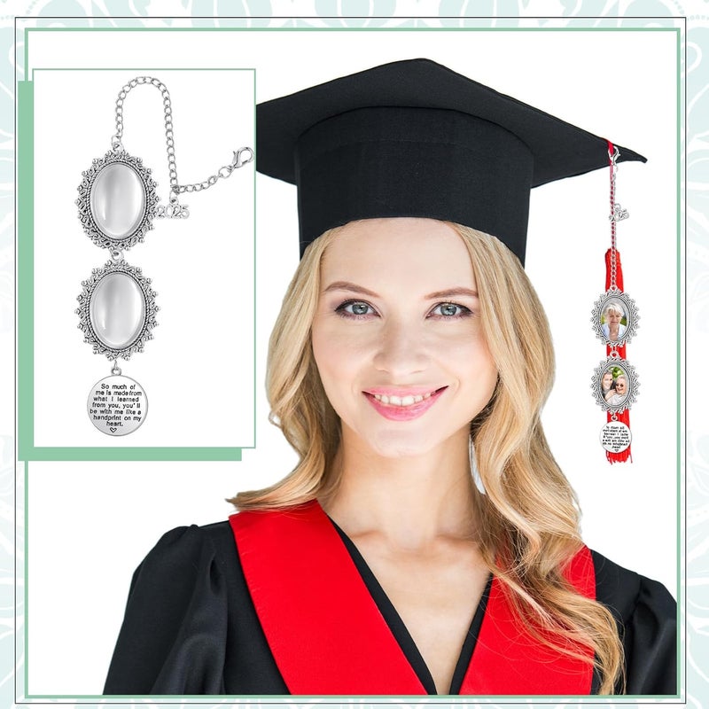 Sureio 8 Pcs Graduation Cap Memorial Photo Charm Tassel Charms for 2025 Graduation Cap Tassel Charm Memorial Photo Class Decorations Graduation Gifts to The Cap TopperSilver Round - Image 3