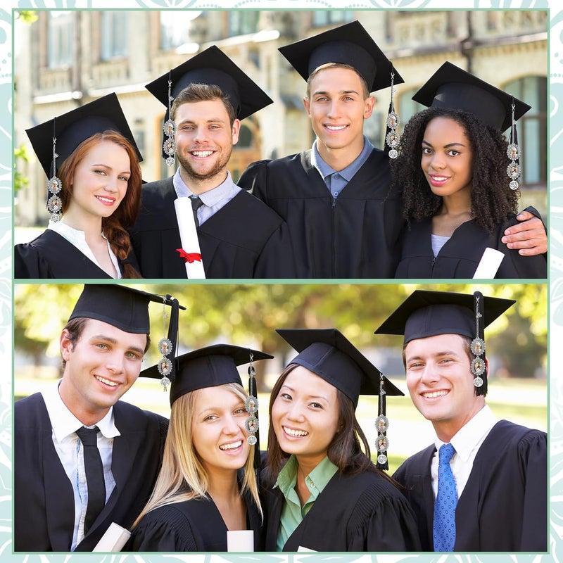 Sureio 8 Pcs Graduation Cap Memorial Photo Charm Tassel Charms for 2025 Graduation Cap Tassel Charm Memorial Photo Class Decorations Graduation Gifts to The Cap TopperSilver Round - Image 5