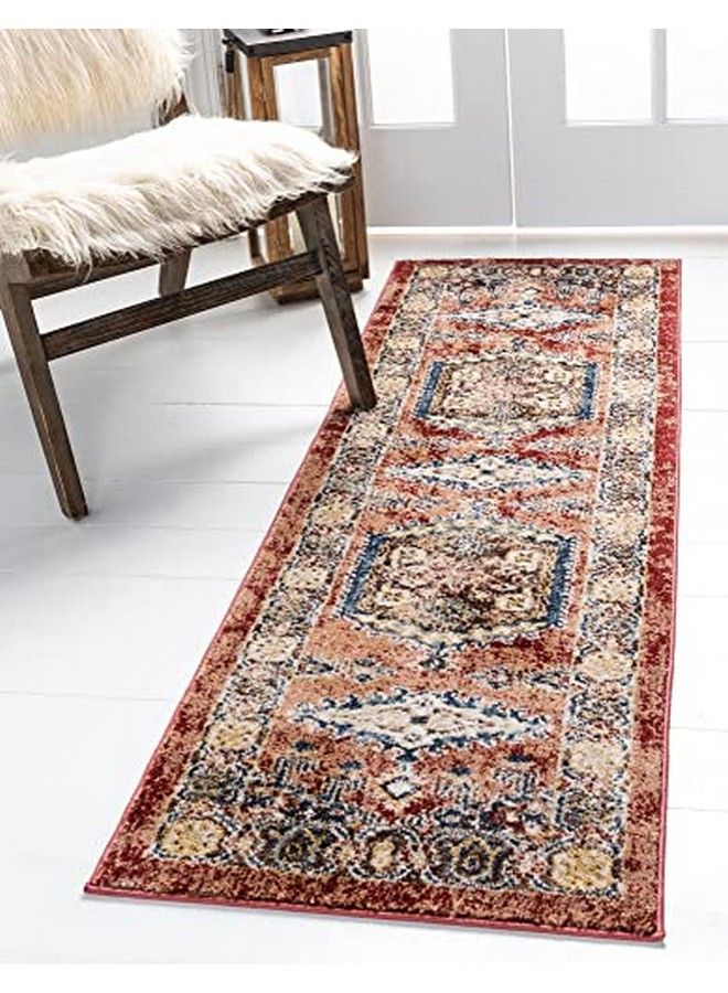 Unique Loom Utopia Collection Area Rug Larissa (2'X 6' 1" Runner Terracotta Blue) - Image 1