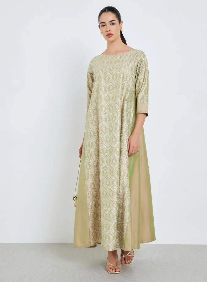 Women Beige Foil Print A-Line Jalabiya