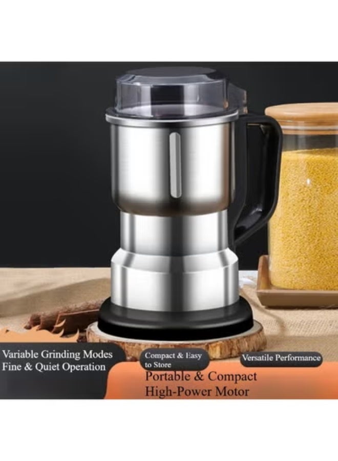 Stainless Steel Electric Dry Food Grinder – 220V High-Speed 4-Blade Mill for Coffee Beans, Grains, Spices, Herbs & Flours – BPA-Free Pulse Function, Large Capacity – Home Kitchen Essential - Image 1