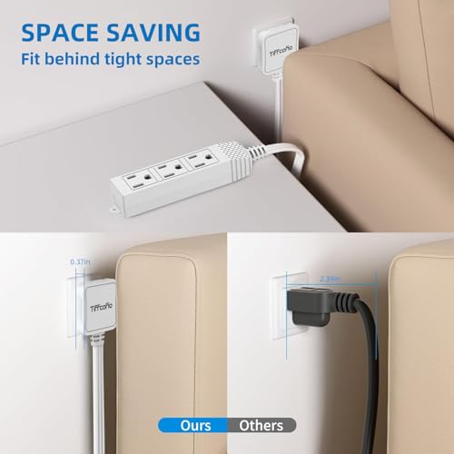 TiFFCOFiO Flat Plug Extension Cord, 6 FT 3 Prong Outlet Strip, 3 Grounded Outlets for Home Office and Travel, 13A/1625W, ETL Listed - Image 2