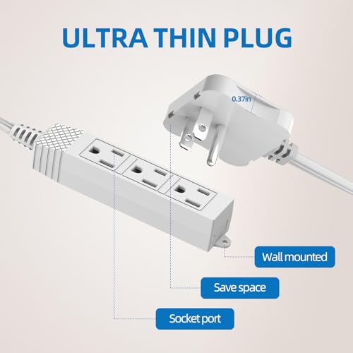 TiFFCOFiO Flat Plug Extension Cord, 6 FT 3 Prong Outlet Strip, 3 Grounded Outlets for Home Office and Travel, 13A/1625W, ETL Listed - Image 4