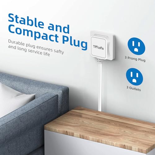 TiFFCOFiO Flat Plug Extension Cord, 6 FT 3 Prong Outlet Strip, 3 Grounded Outlets for Home Office and Travel, 13A/1625W, ETL Listed - Image 3
