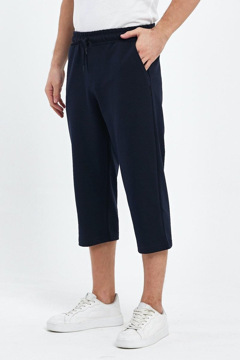 mmetalic Men's Navy Blue Bermuda Shorts with Side Pockets and Adjustable Elastic Waistband Below Knee Capri  - Image 2