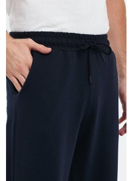 mmetalic Men's Navy Blue Bermuda Shorts with Side Pockets, Below Knee Capri Waist Adjustable Elastic Long Shorts  - Image 3