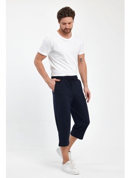 mmetalic Men's Navy Blue Bermuda Shorts with Side Pockets, Below Knee Capri Waist Adjustable Elastic Long Shorts  - Image 5