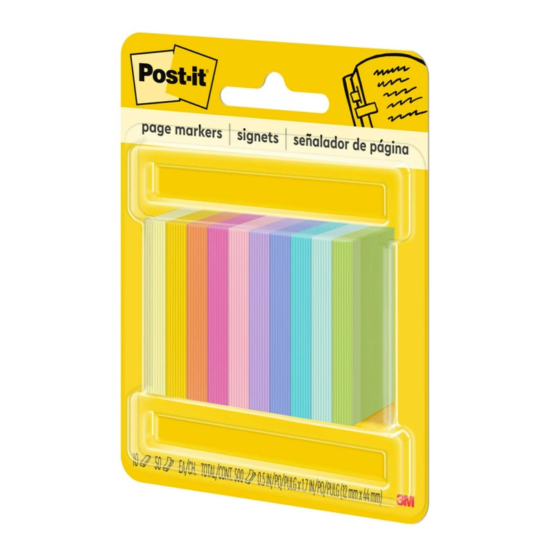 Post-it Page Markers, Assorted Bright Colors, 1/2 in x 2 in, 50 Markers/Pad, 10 Pads/Pack (670-10AB) - Image 2