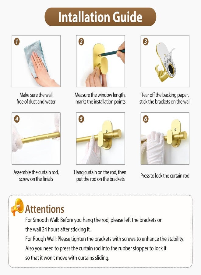 HOTOZON Curtain Rods No Drilling 32 to 43 Inch, HOTOZON 5/8 Inches No Drill Curtain Rods for Windows 20 to 39 Inches(1.7-3.2 ft), Renter Friendly Adjustable Small Drapery Rod for Lightweight Curtains, Gold - Image 4